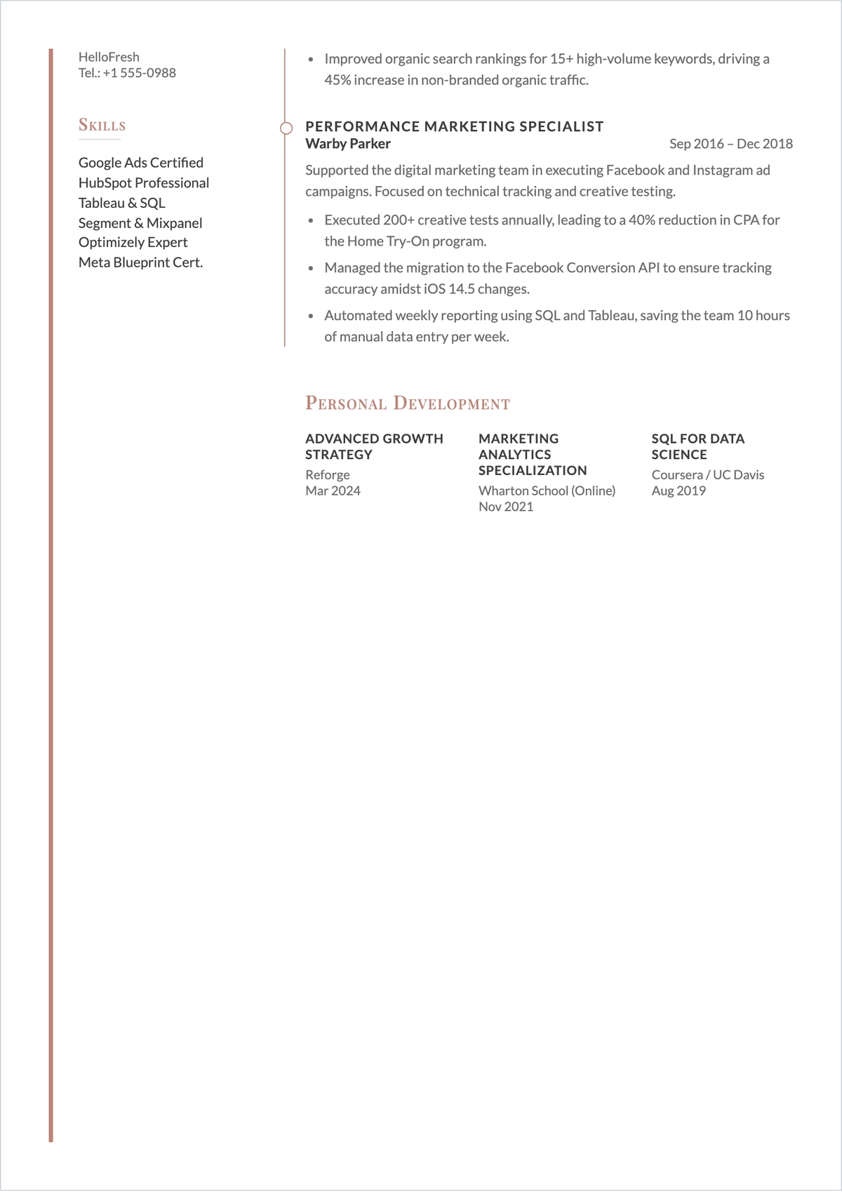 Free Growth Marketing Manager ATS Resume Template, AI Resume Builder