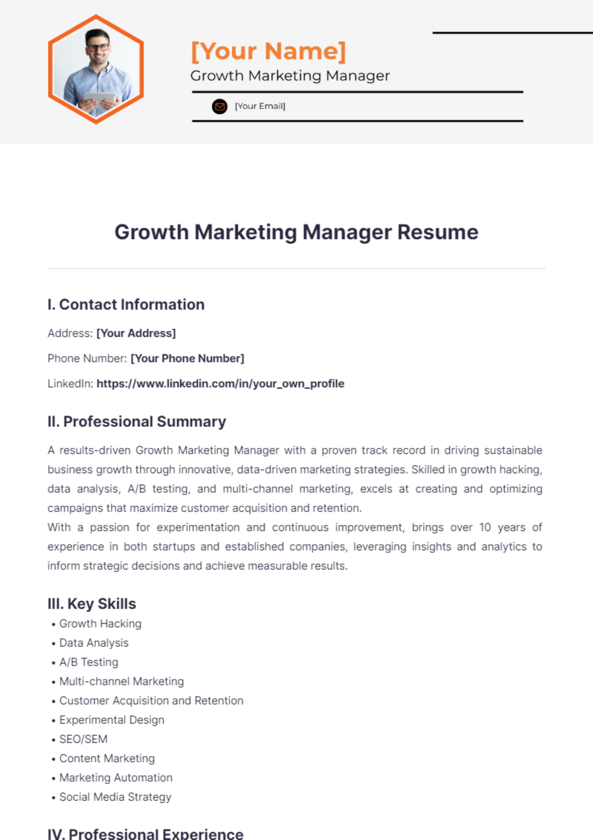 Growth Marketing Manager Resume - Edit Online & Download