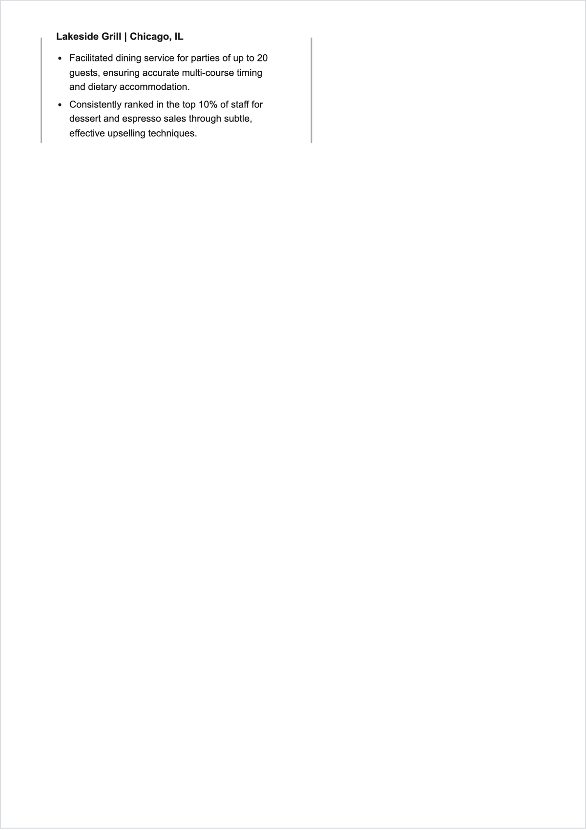 Free Server Bartender ATS Resume Template, AI Resume Builder