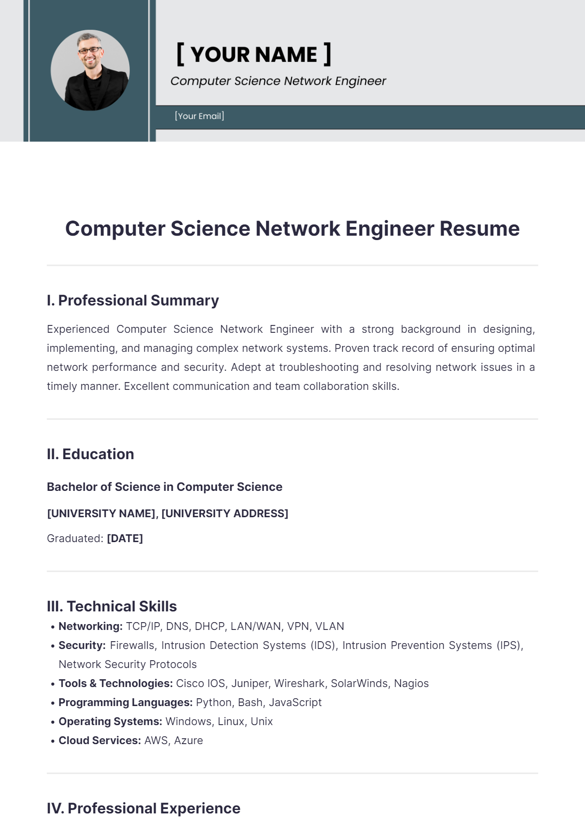 Computer Science Network Engineer Resume - Edit Online & Download