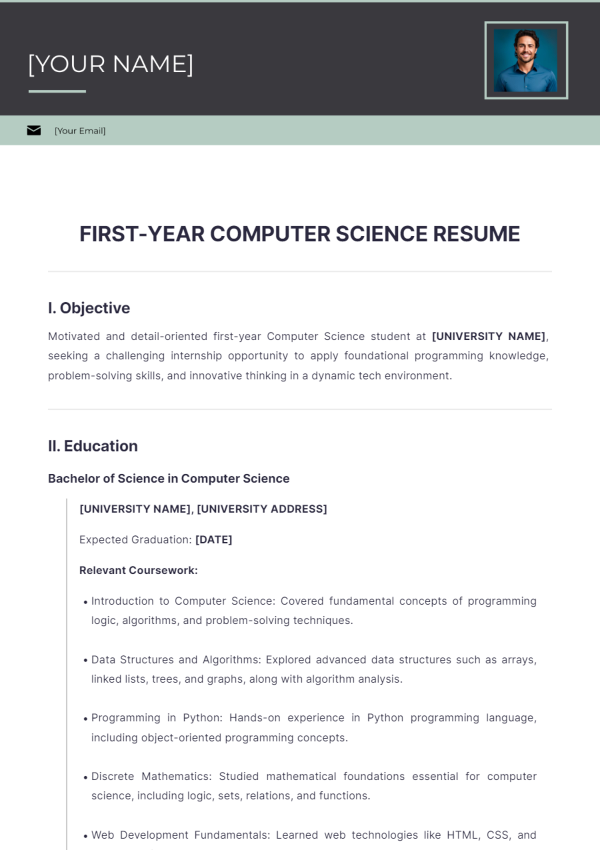 First Year Computer Science Resume - Edit Online & Download