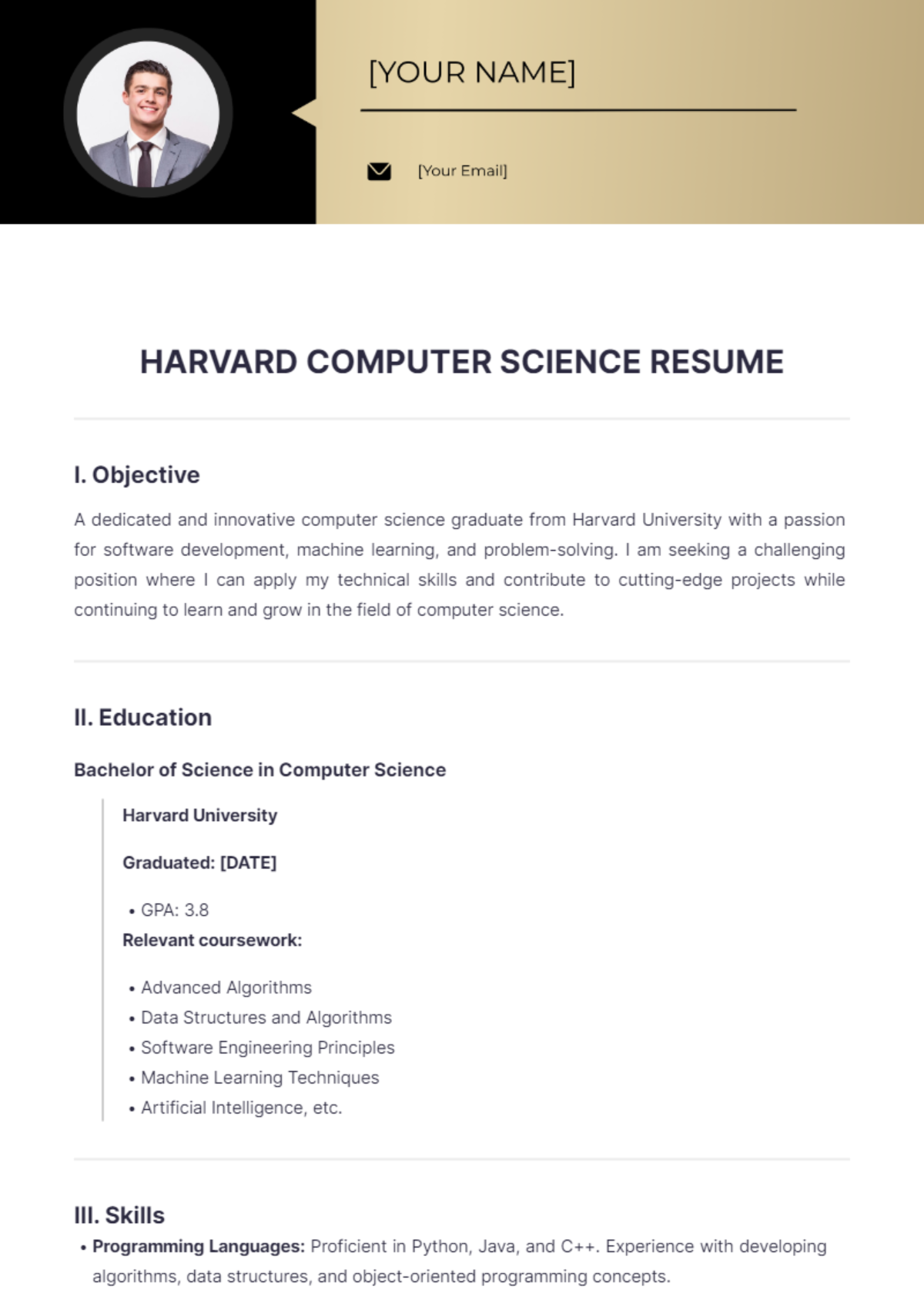 Harvard Computer Science Resume - Edit Online & Download