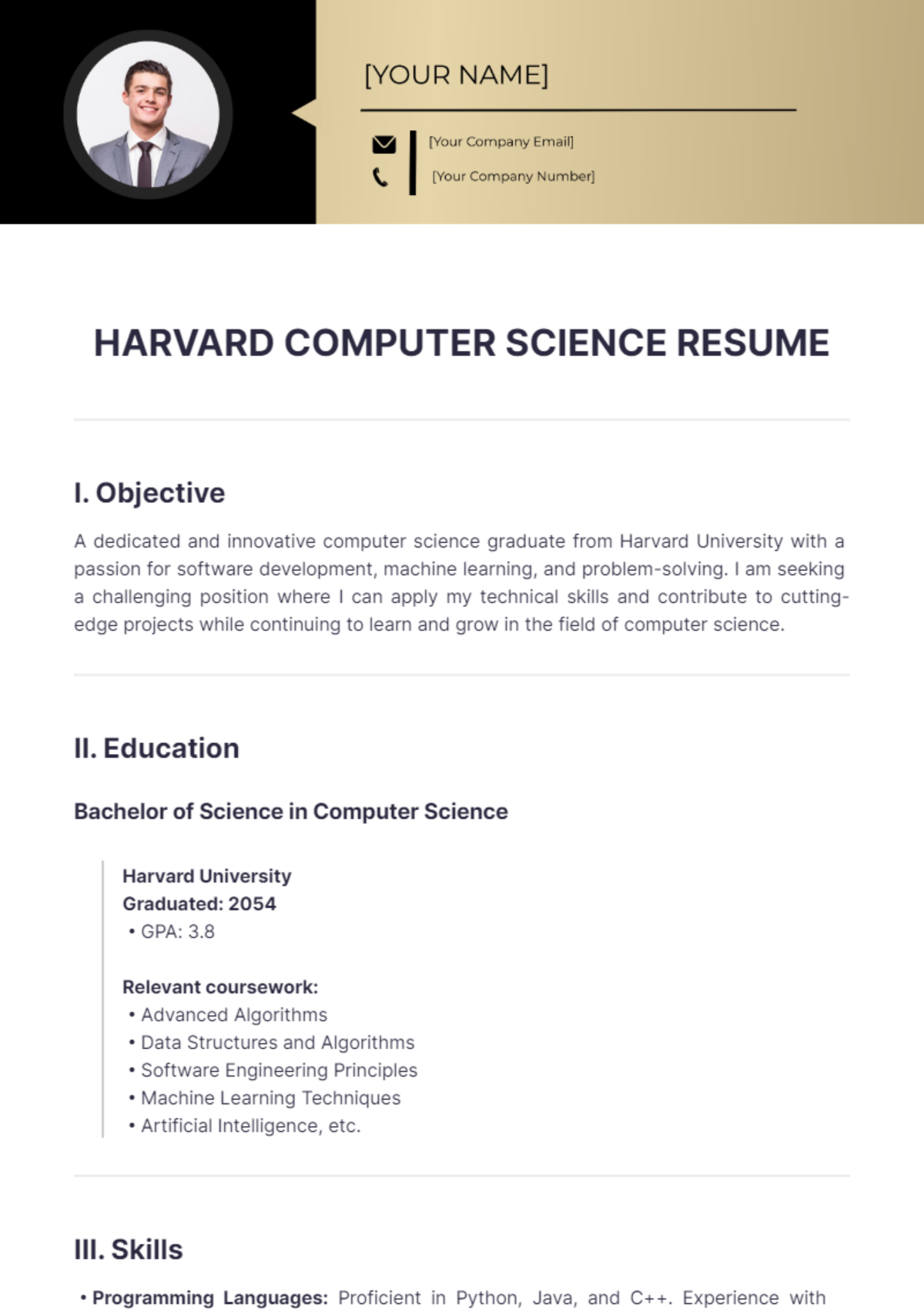 Harvard Computer Science Resume - Edit Online & Download Example ...