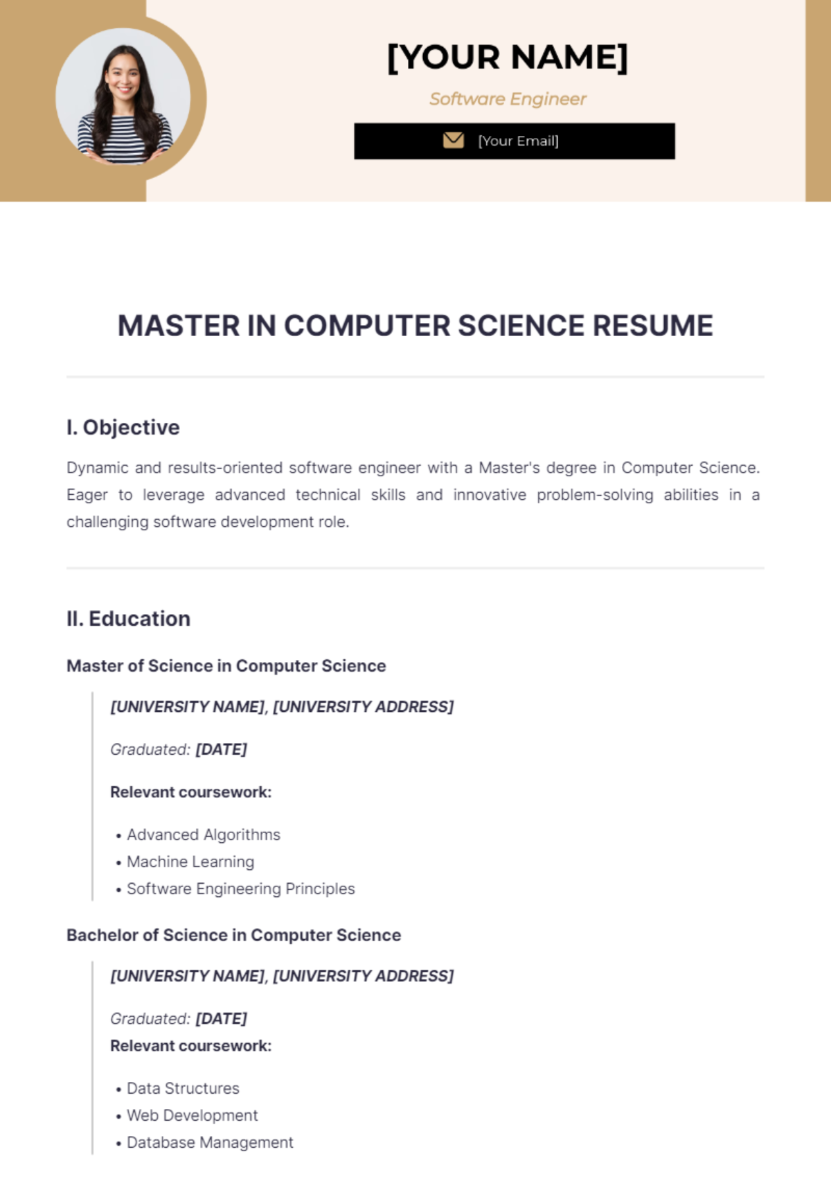 Masters In Computer Science Resume - Edit Online & Download