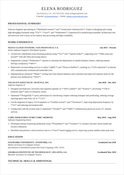 Free Masters In Computer Science ATS Resume Template
