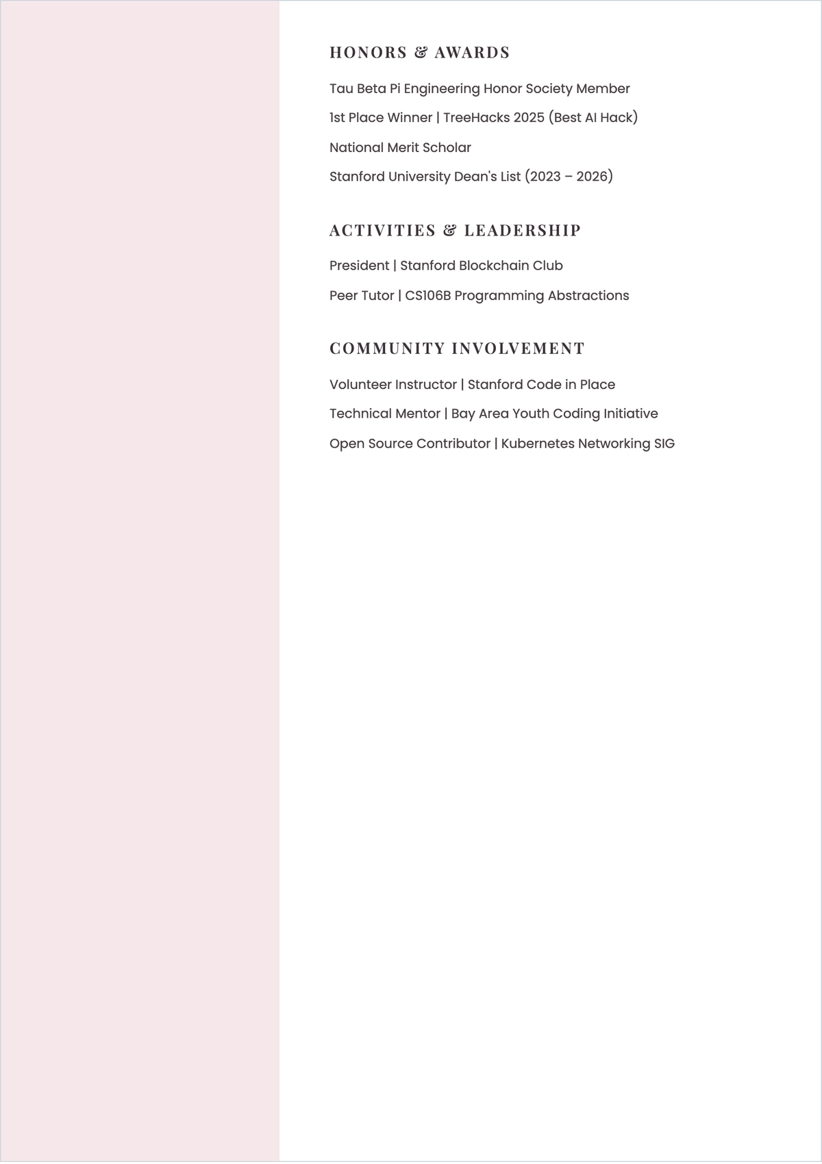 Free Undergraduate Computer Science ATS Resume Template