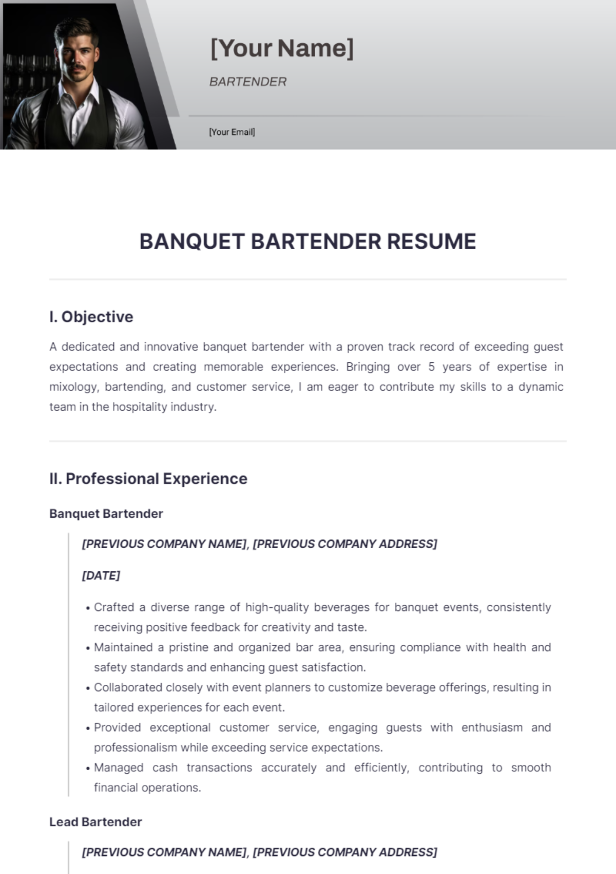 Banquet Bartender Resume - Edit Online & Download