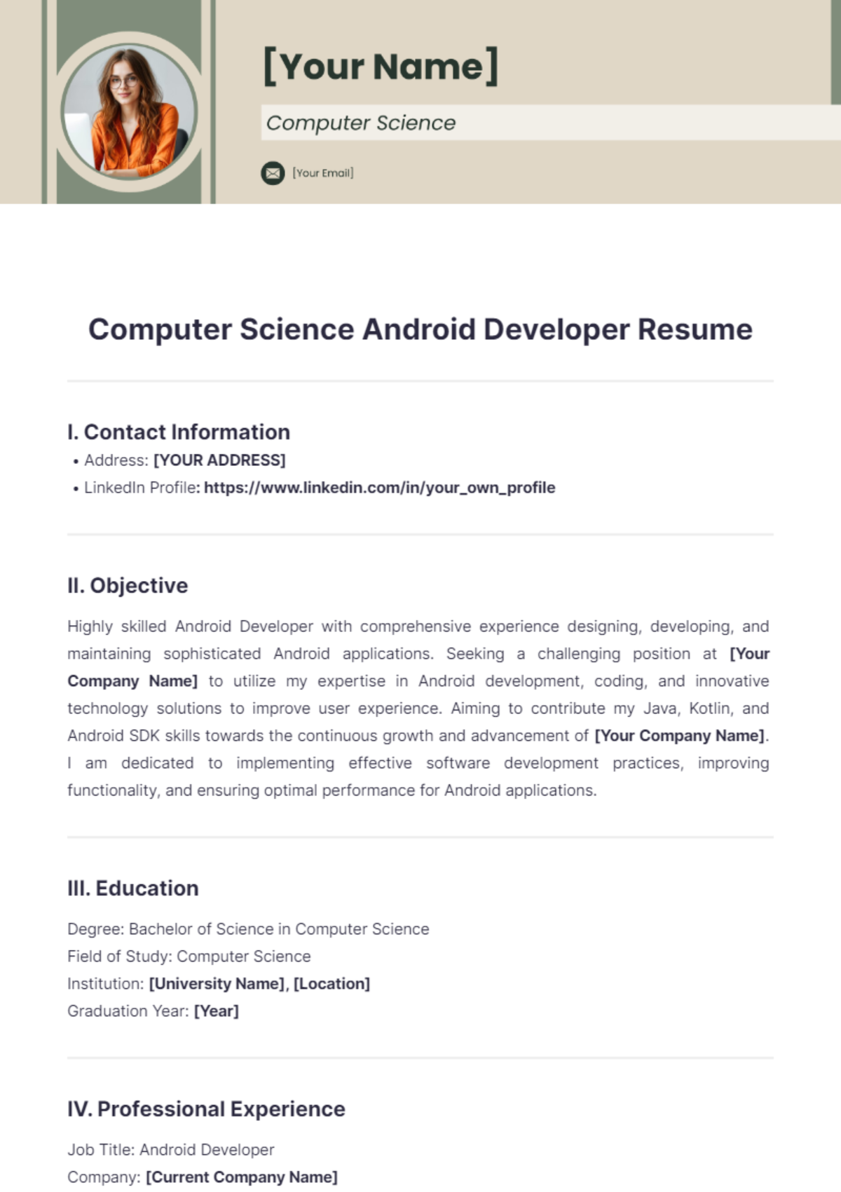 Computer Science Android Developer Resume - Edit Online & Download