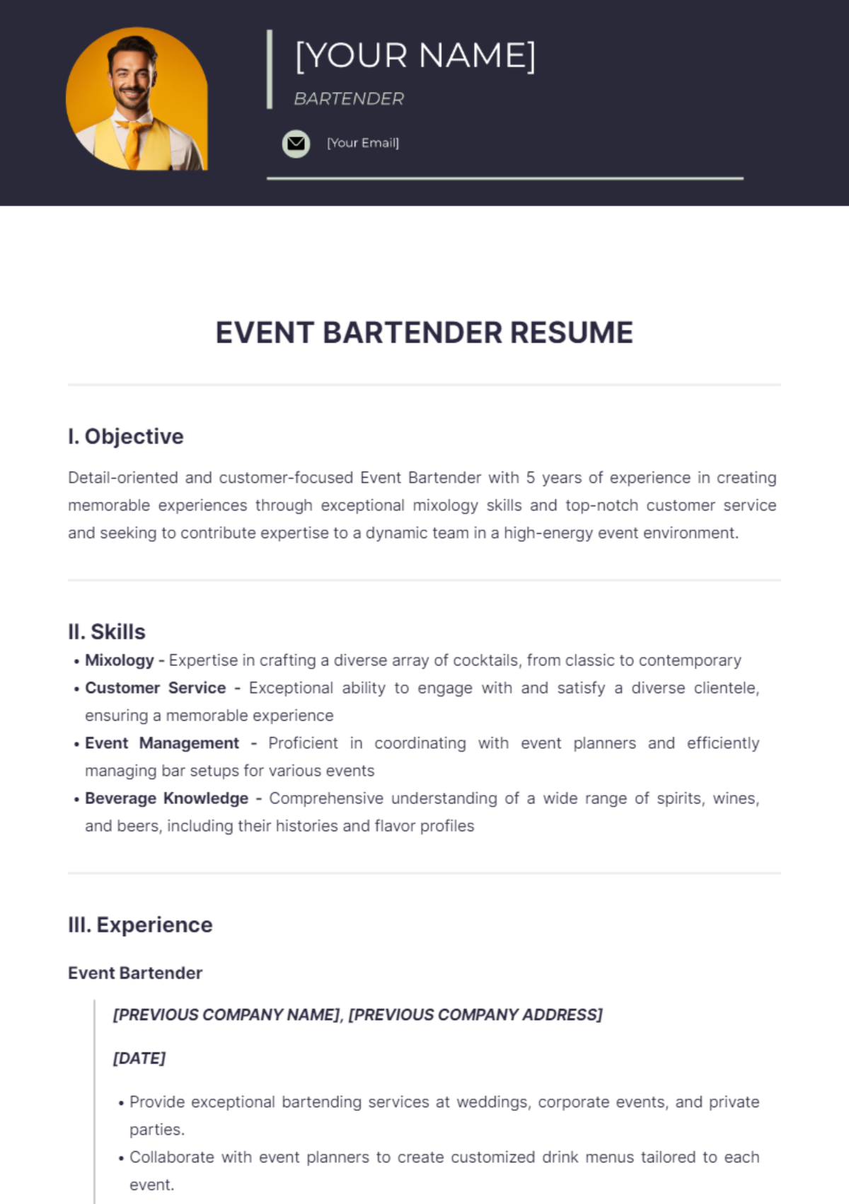 Event Bartender Resume - Edit Online & Download