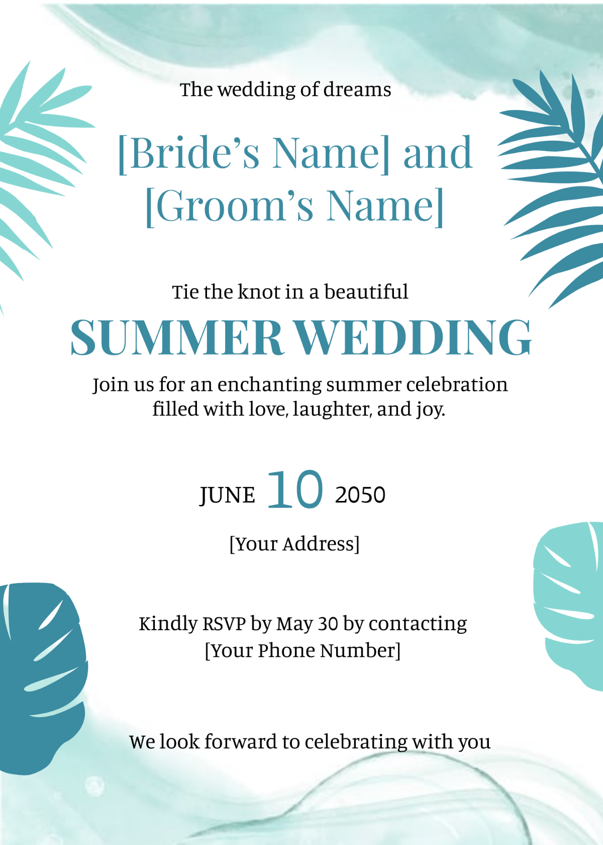 Summer Wedding Invitation Templates | Template.net