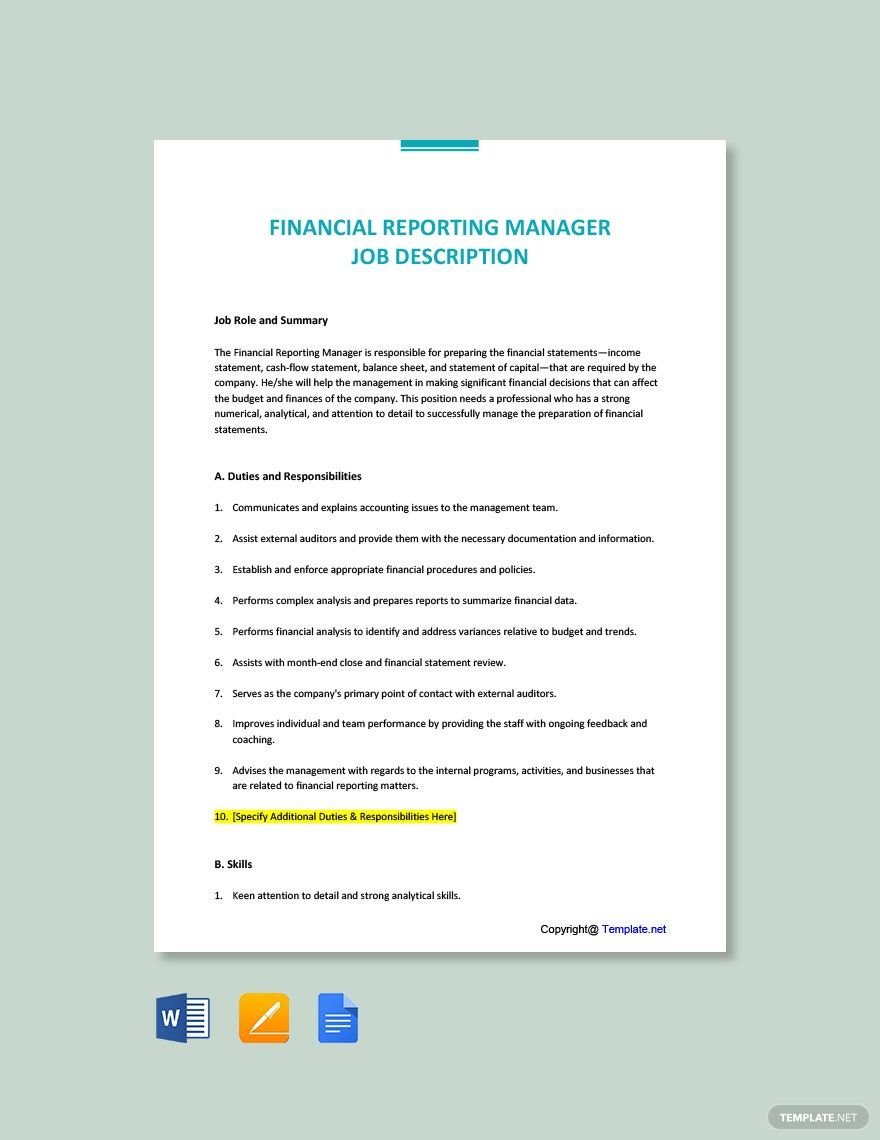 Free Financial Reporting Manager Job Description Template