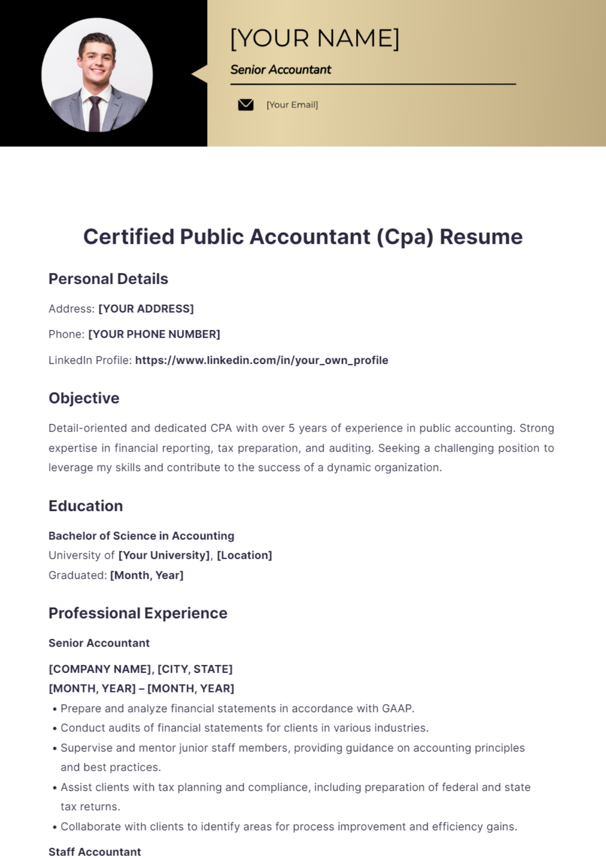 Certified Public Accountant (Cpa) Resume - Edit Online & Download