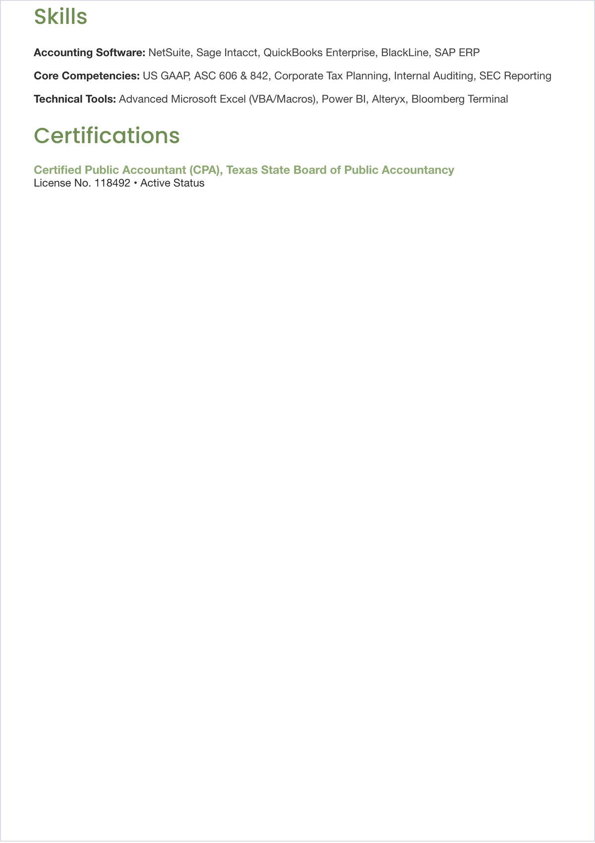 Free Certified Public Accountant ATS Resume Template