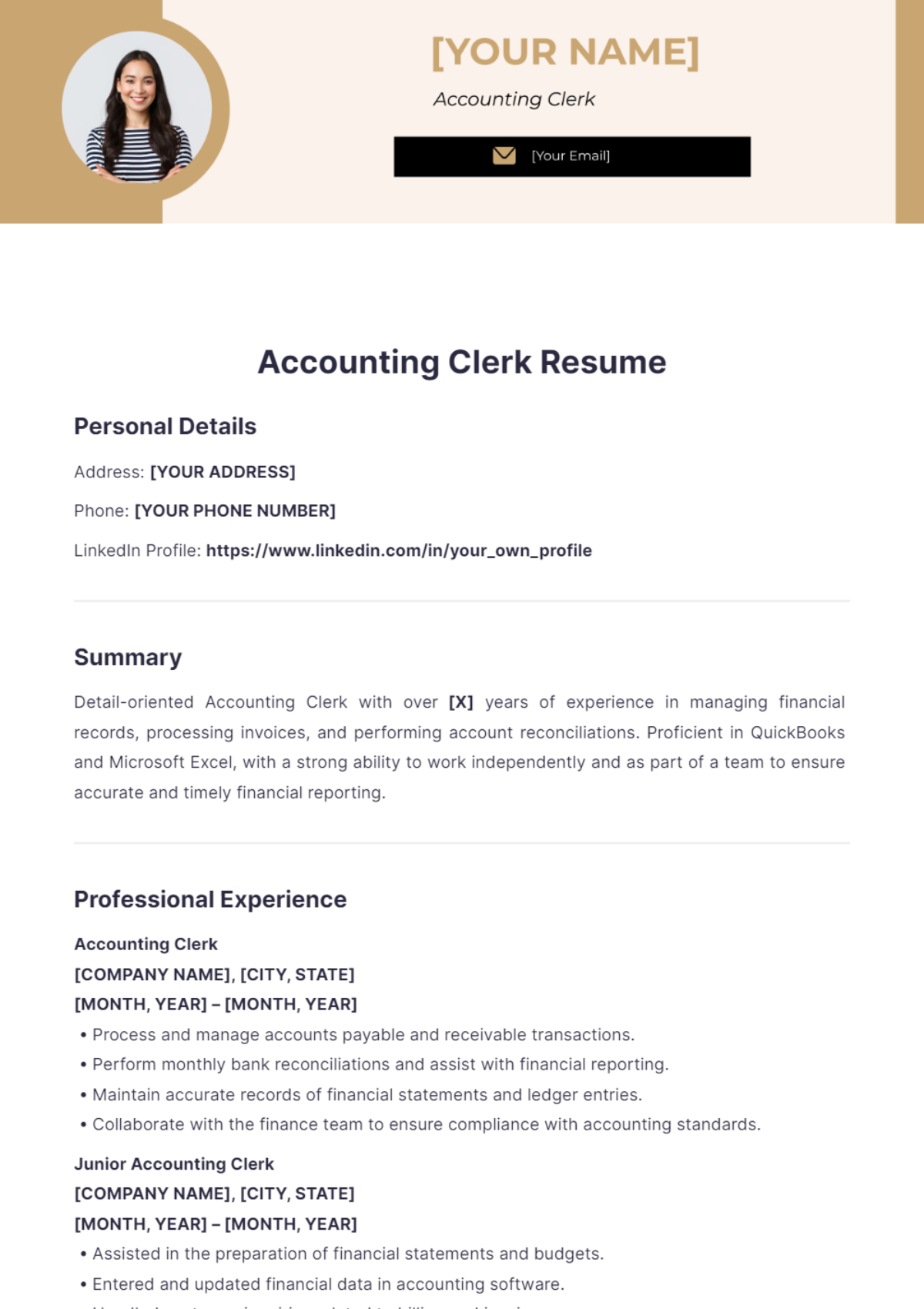 Accounting Clerk Resume - Edit Online & Download