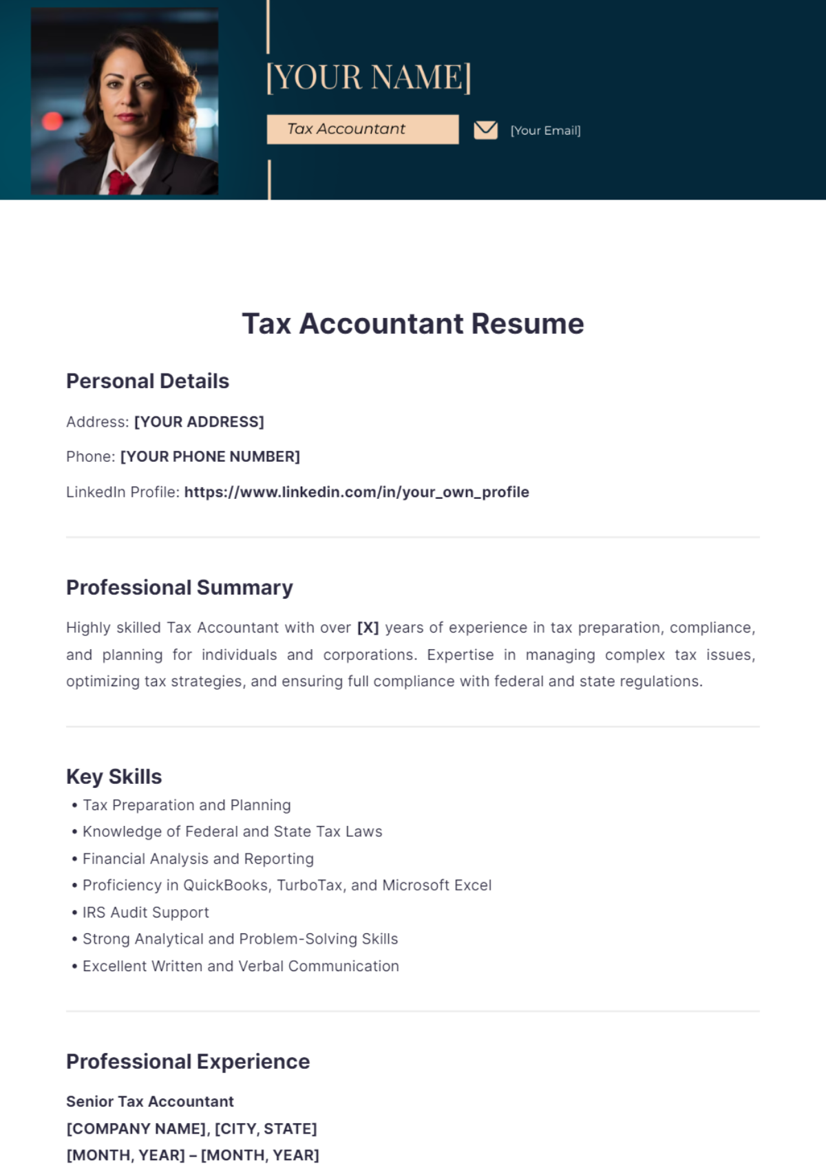 Tax Accountant Resume - Edit Online & Download