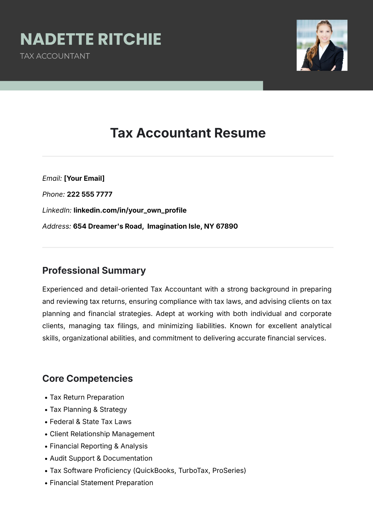 Tax Accountant Resume Template - Edit Online & Download