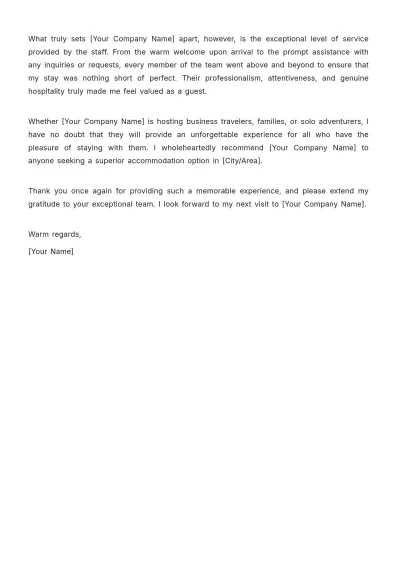 Free Hotel Recommendation Letter Template to Edit Online