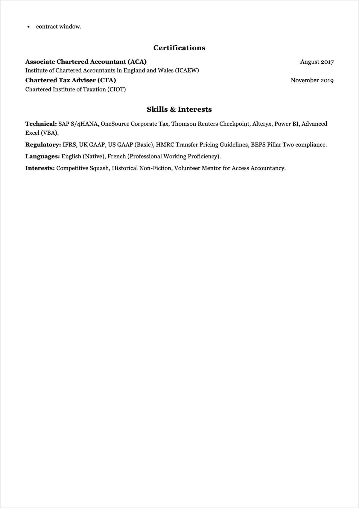 Free Chartered Accountant ATS Resume Template, AI Resume Builder