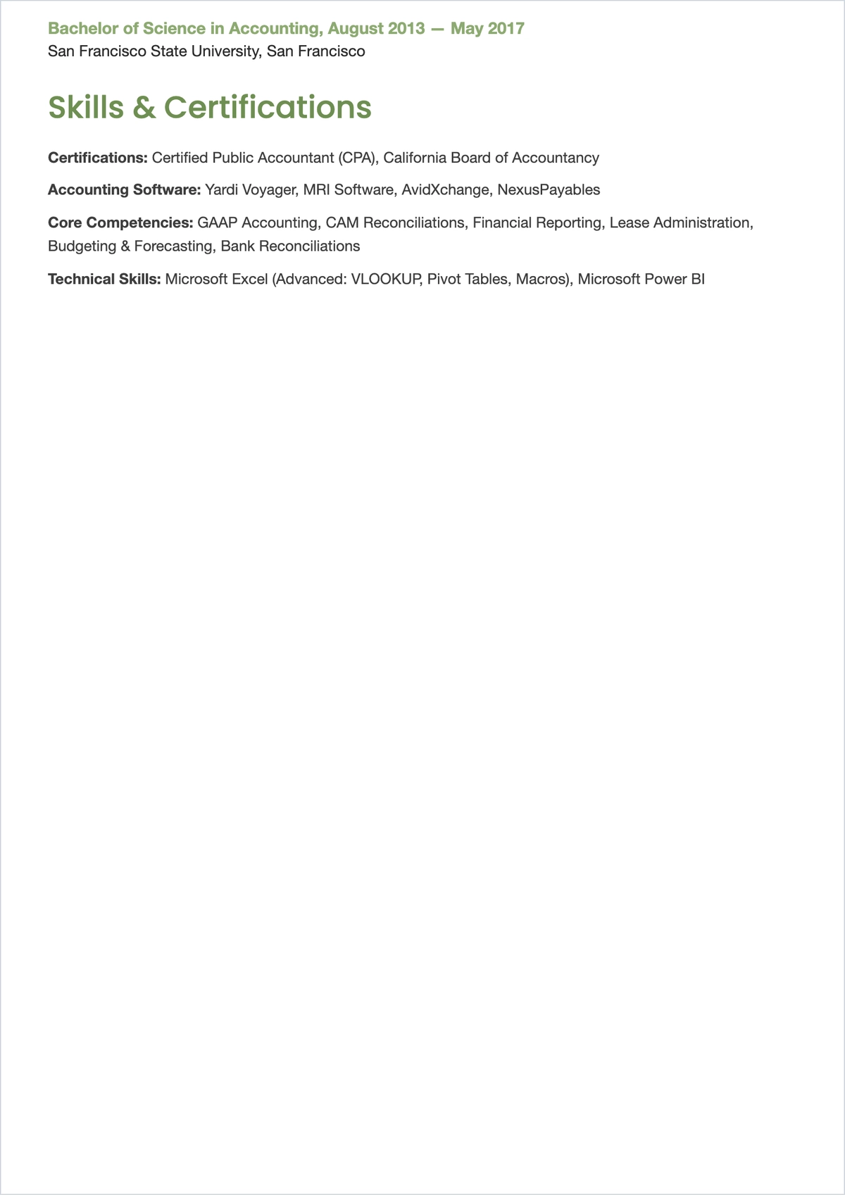 Free Sample Property Accountant ATS Resume Template, AI Resume Builder