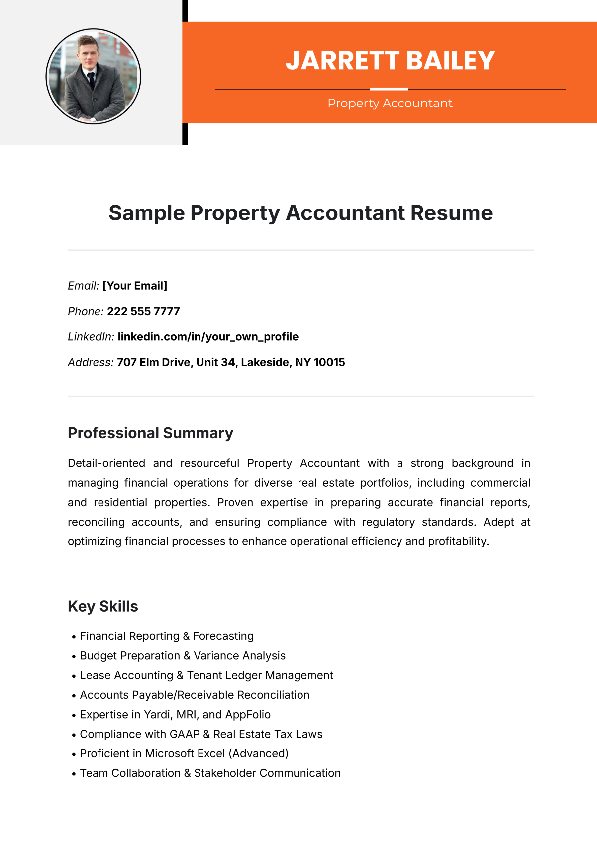 Sample Property Accountant Resume Template - Edit Online & Download