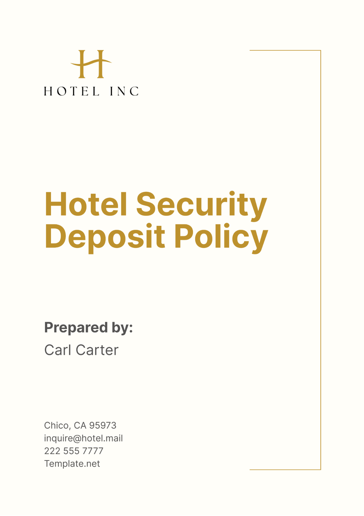 Hotel Security Deposit Policy Template - Edit Online & Download