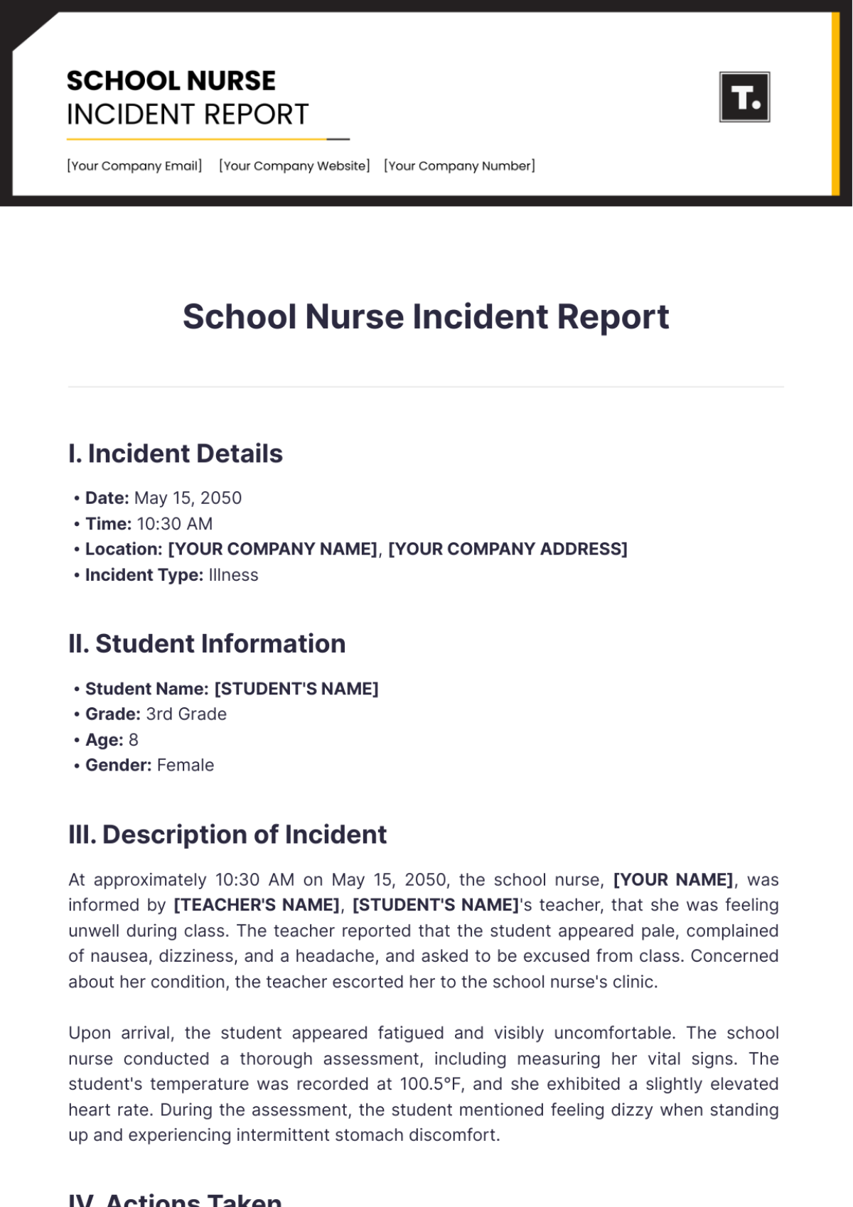 School Nurse Incident Report Template - Edit Online & Download