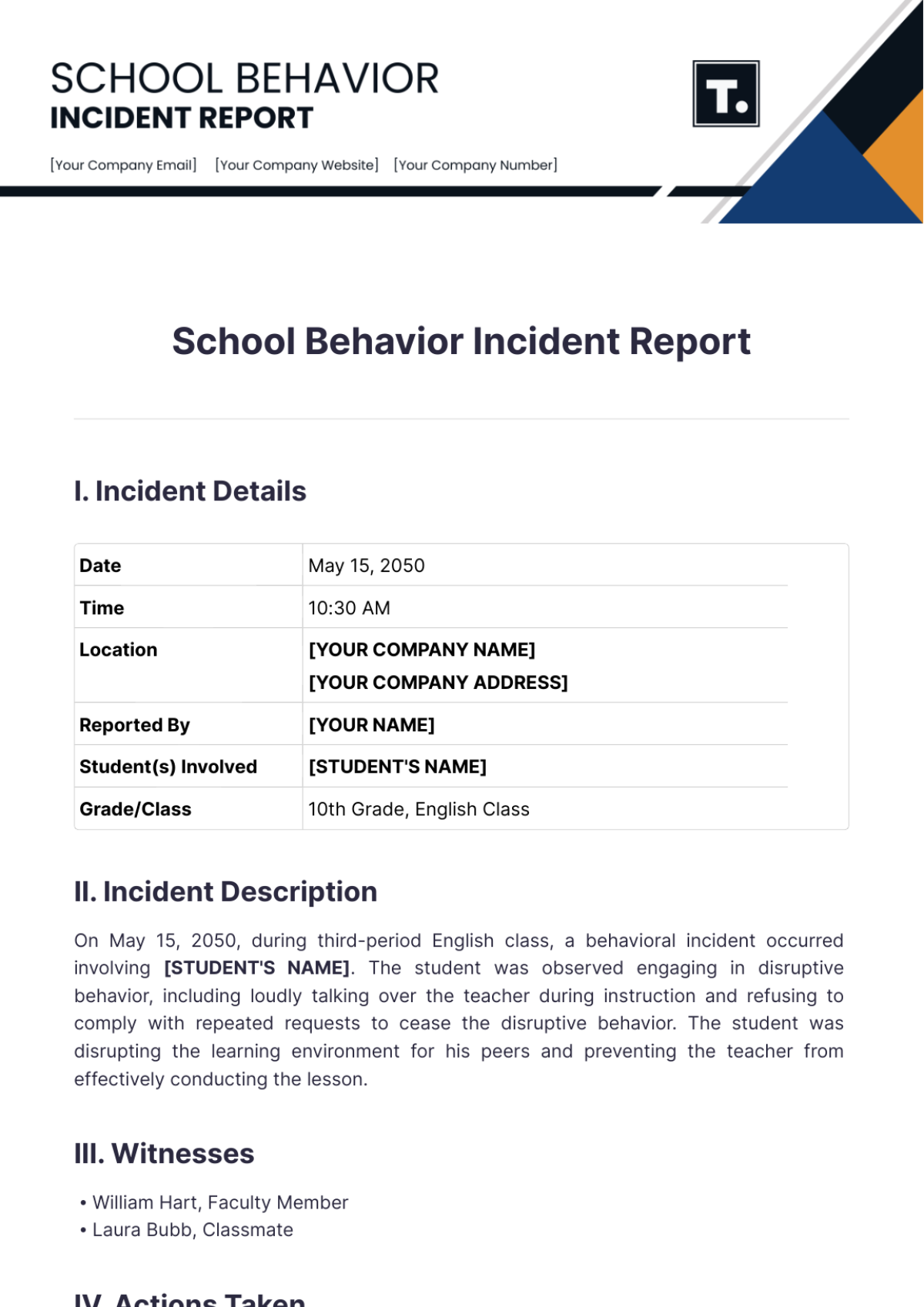 School Behavior Incident Report Template - Edit Online & Download