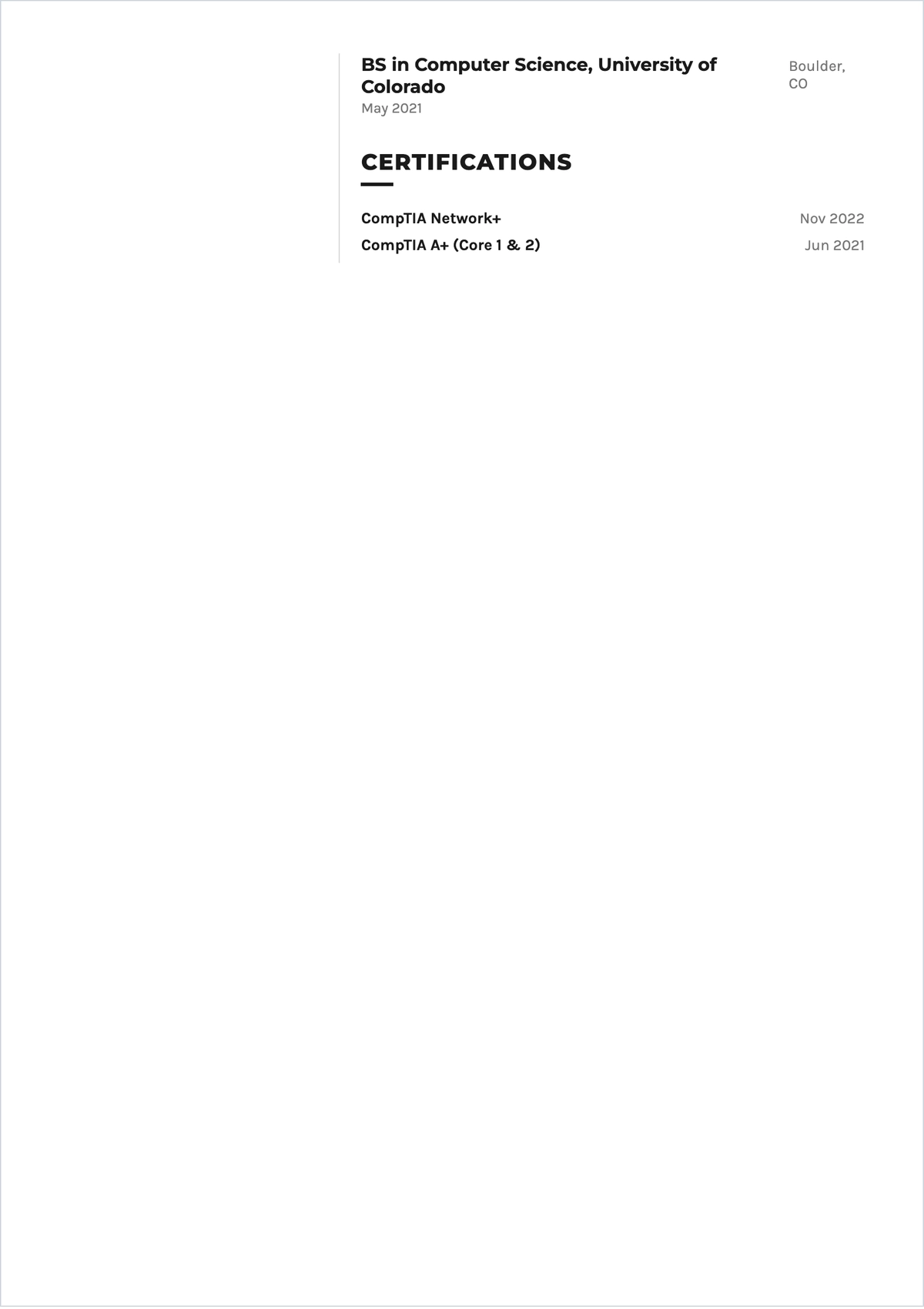 Free Computer Science Technician ATS Resume Template