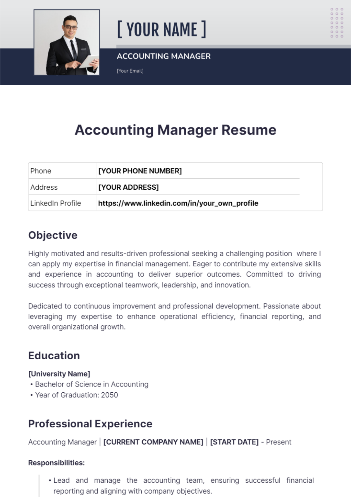 Accounting Manager Resume - Edit Online & Download