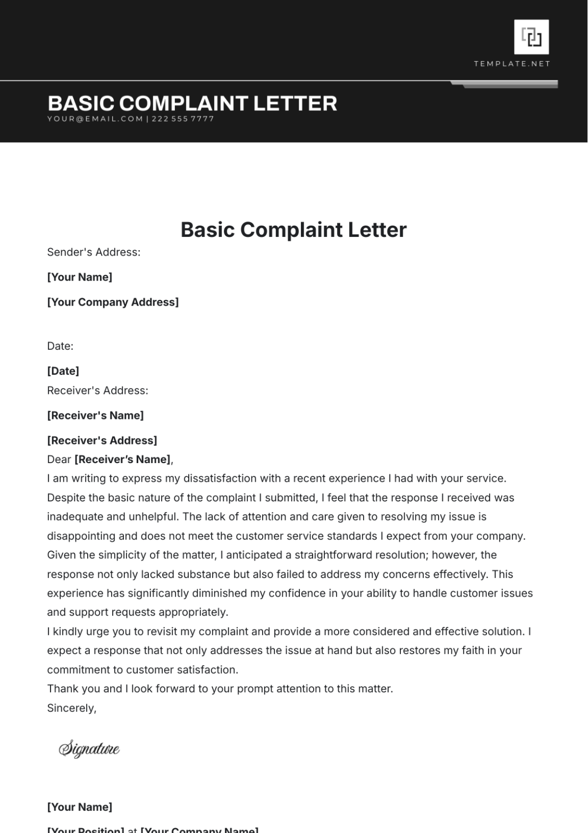 Basic Complaint Letter - Edit Online & Download