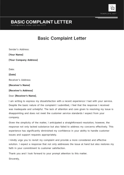 Free Basic Complaint Letter to Edit Online