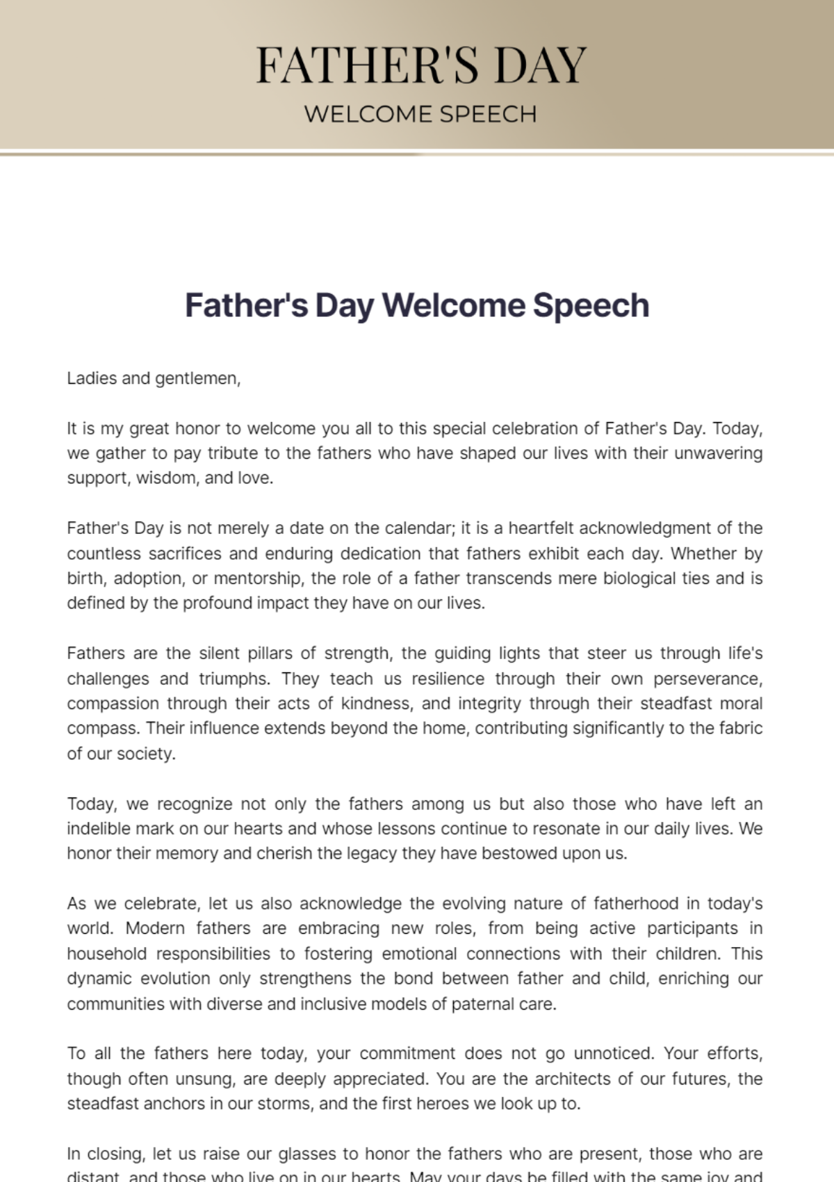 Father's Day Welcome Speech | Template.net