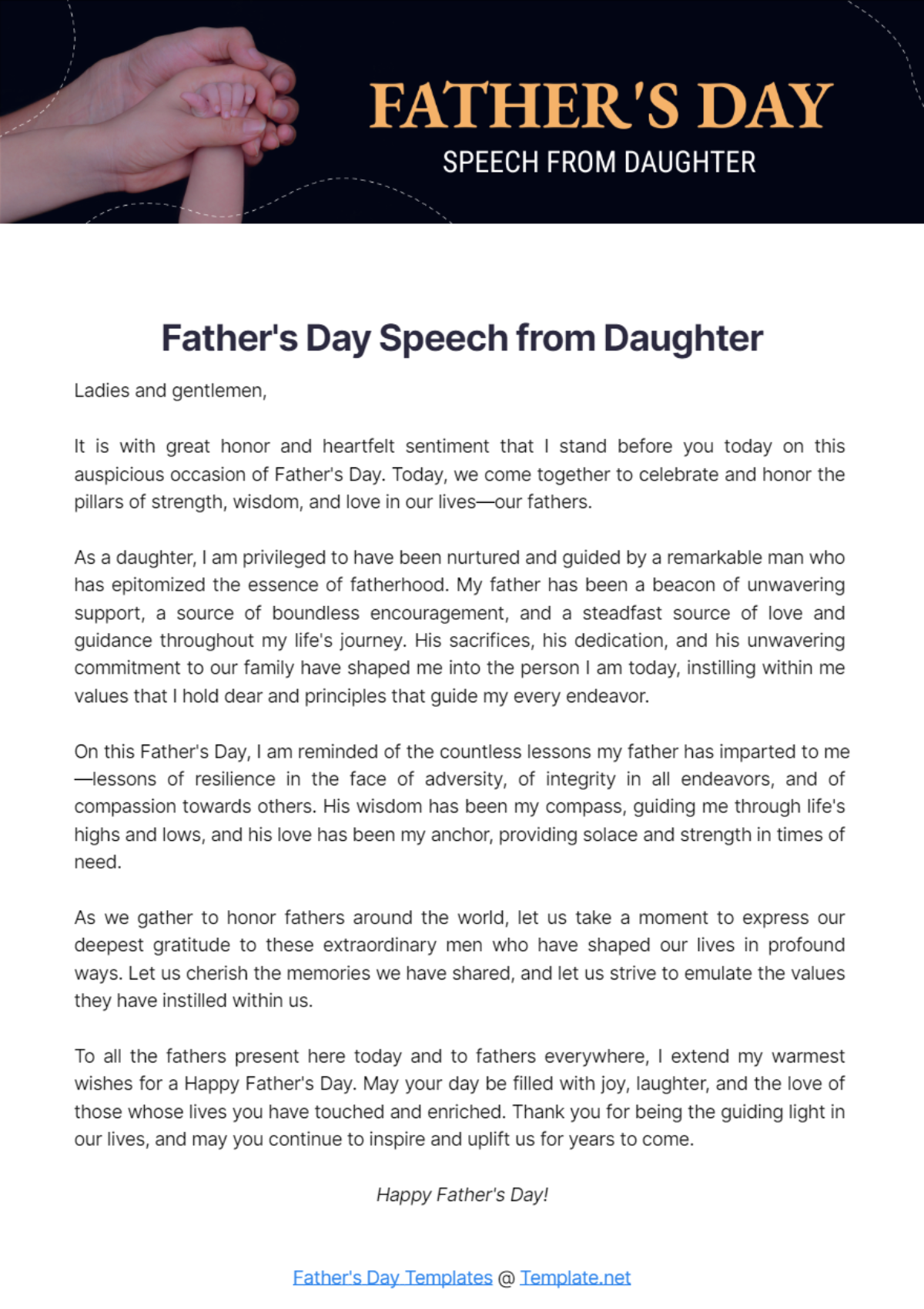 Father's Day Speech from Daughter - Edit Online & Download