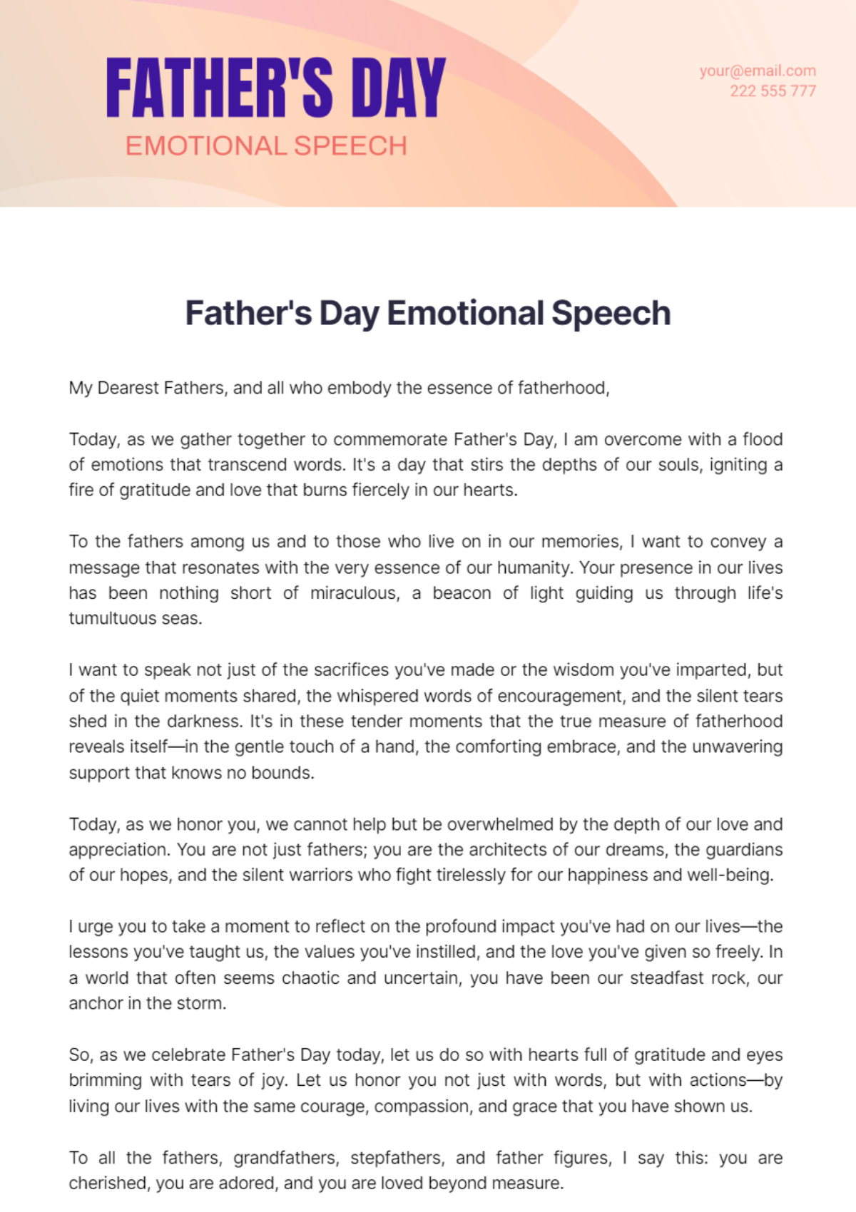 Father's Day Emotional Speech - Edit Online & Download