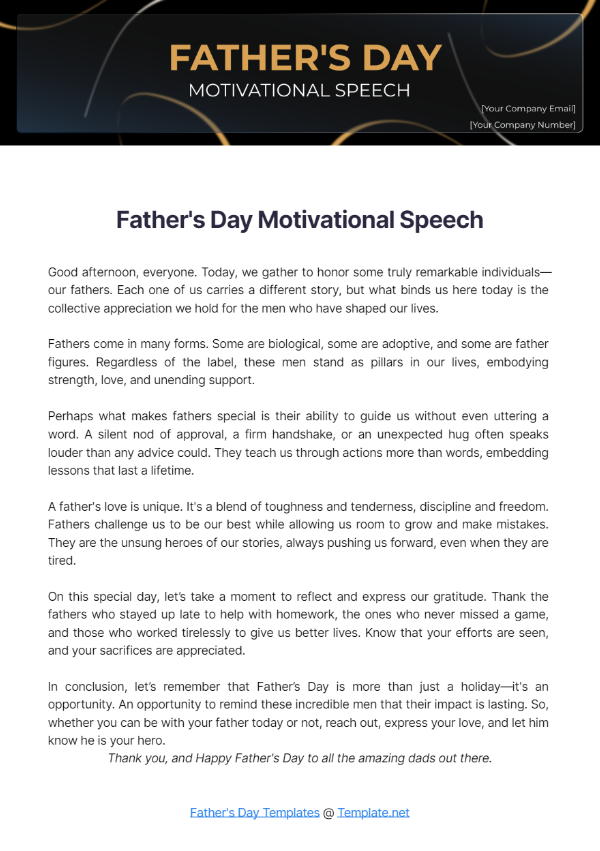 Father's Day Motivational Speech - Edit Online & Download