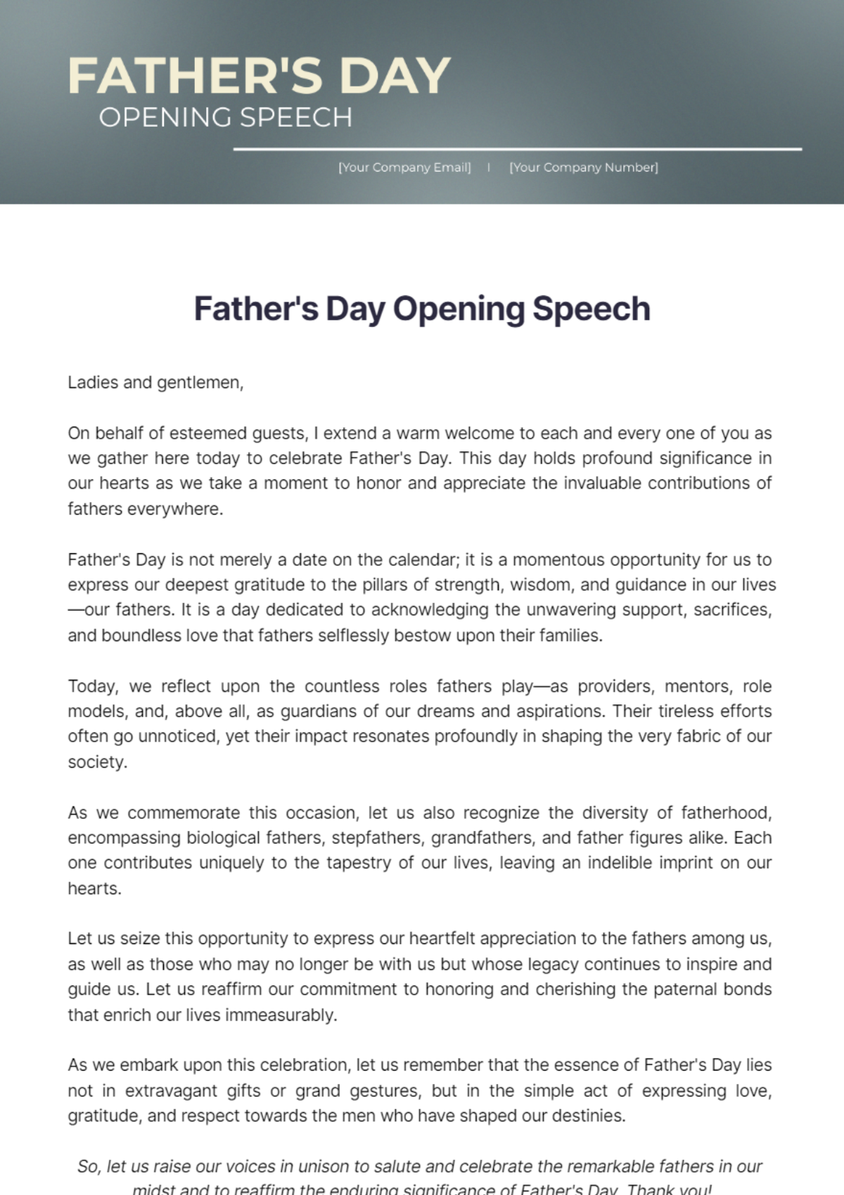 Father's Day Opening Speech - Edit Online & Download