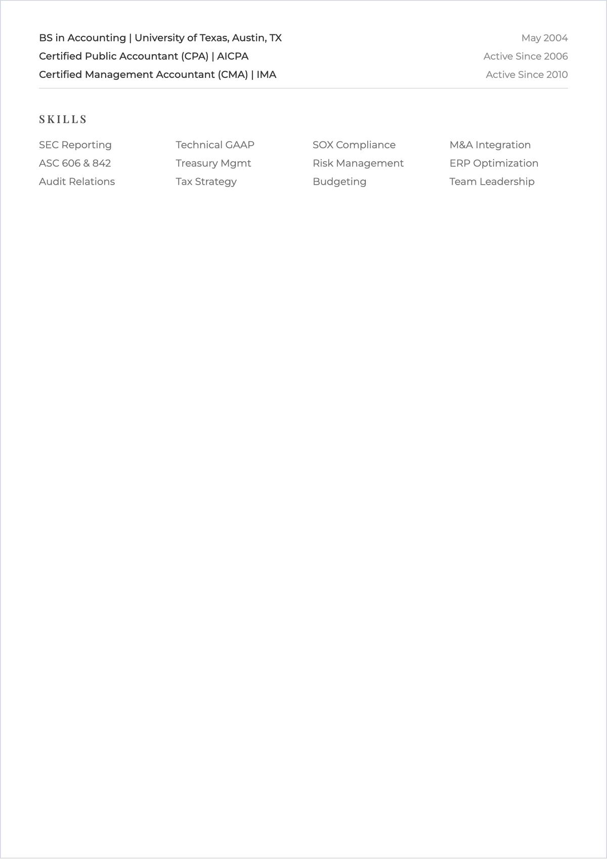 Free Chief Accounting Officer ATS Resume Template, AI Resume Builder