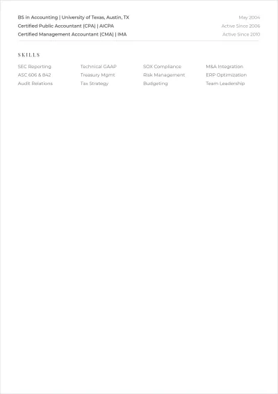 Free Chief Accounting Officer ATS Resume Template, AI Resume Builder