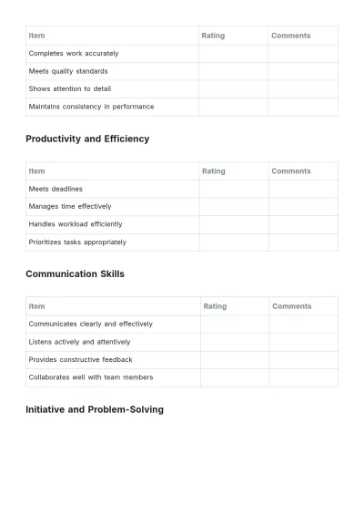 Free Simple Hotel Employee Performance Evaluation Template to Edit Online