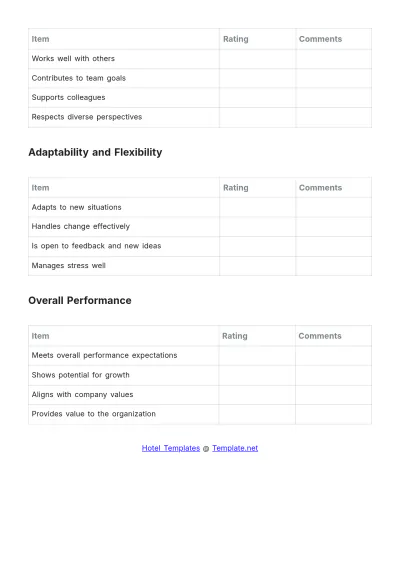 Free Simple Hotel Employee Performance Evaluation Template to Edit Online