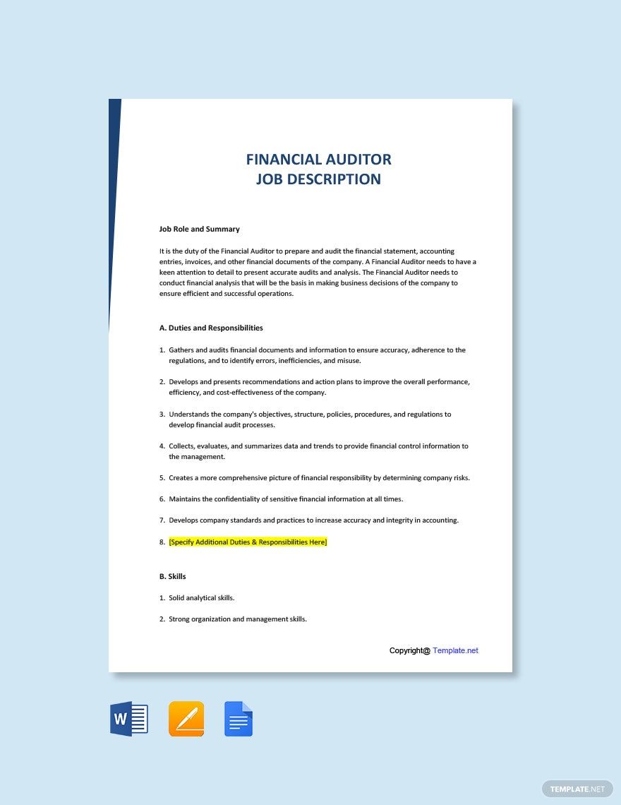 Financial Auditor Job Ad and Description Template