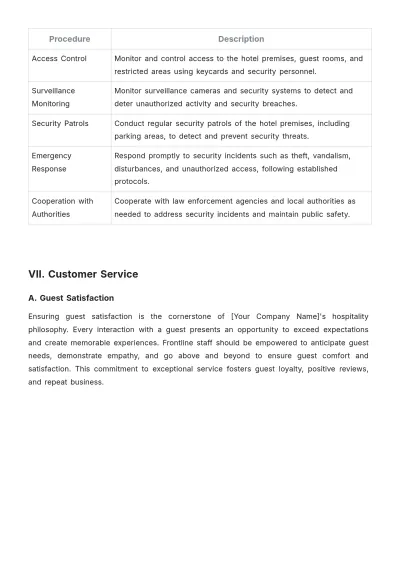 Free Hotel Job Procedure Template to Edit Online