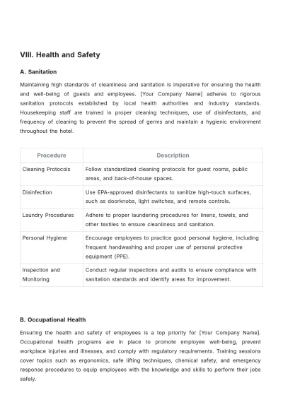 Free Hotel Job Procedure Template to Edit Online
