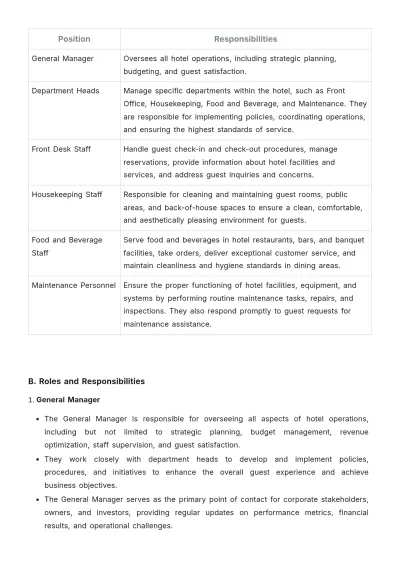 Free Hotel Job Procedure Template to Edit Online