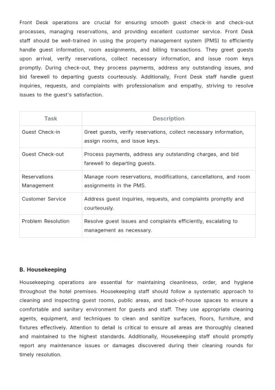 Free Hotel Job Procedure Template to Edit Online
