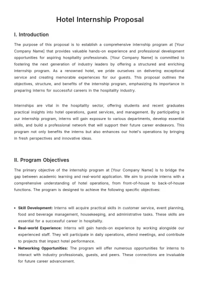 Free Hotel Internship Proposal Template to Edit Online