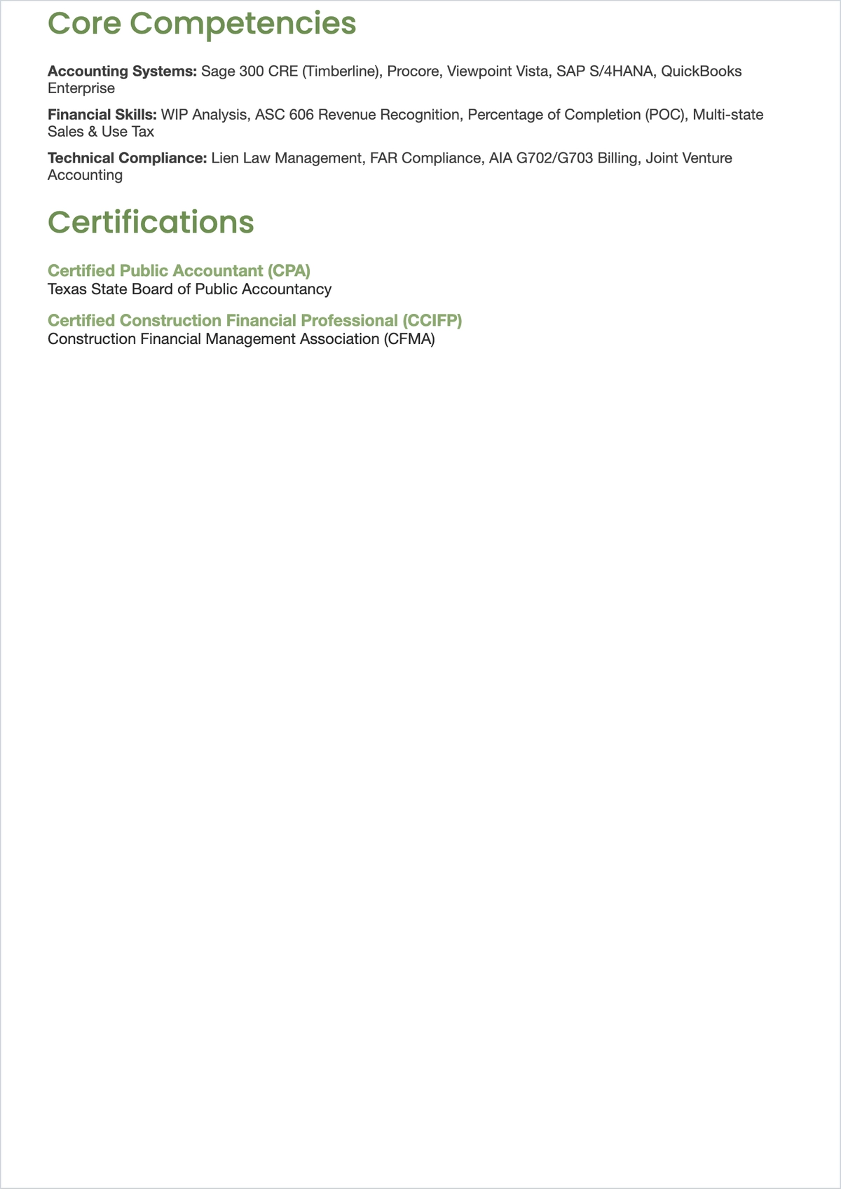 Free Construction Accountant ATS Resume Template, AI Resume Builder