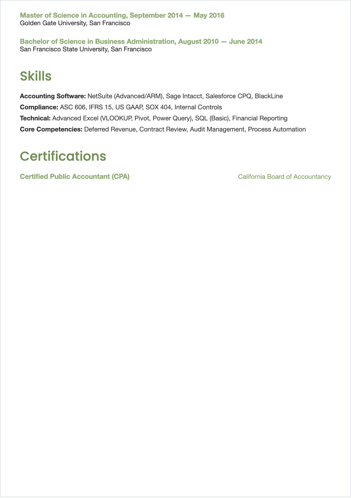 Free Revenue Accountant ATS Resume Template, AI Resume Builder
