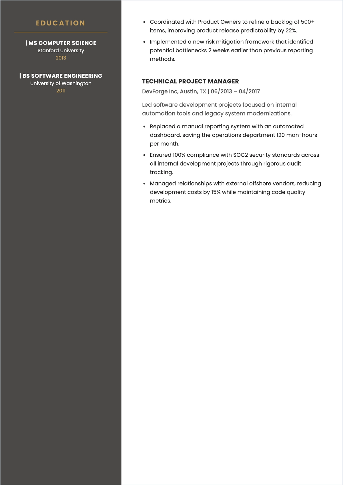 Free Computer Science Project Manager ATS Resume Template