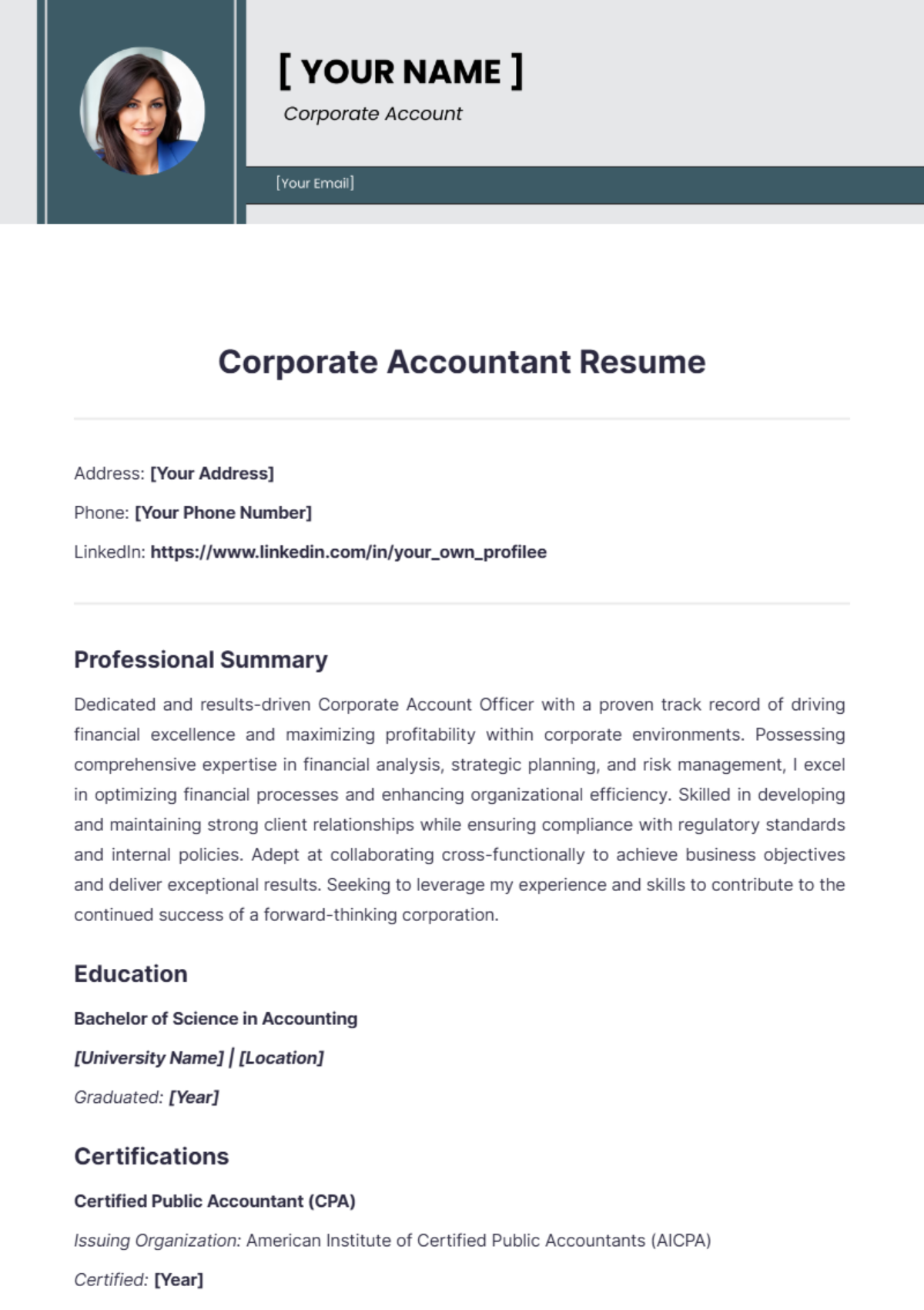 Corporate Accountant Resume - Edit Online & Download